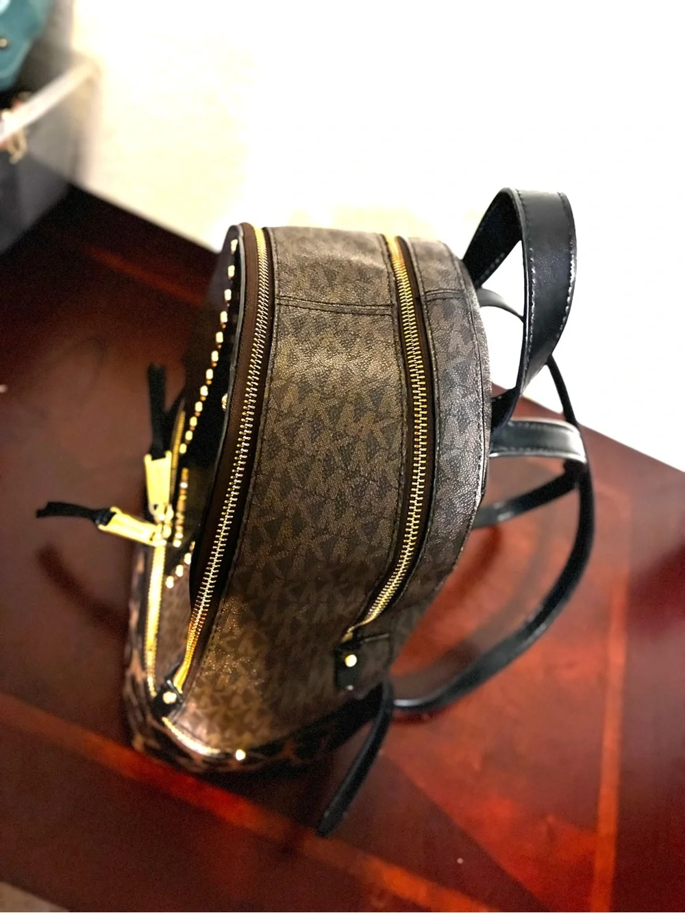 Michael Kors Brown, Black and Genuine Cowhide, Patterned Backpack